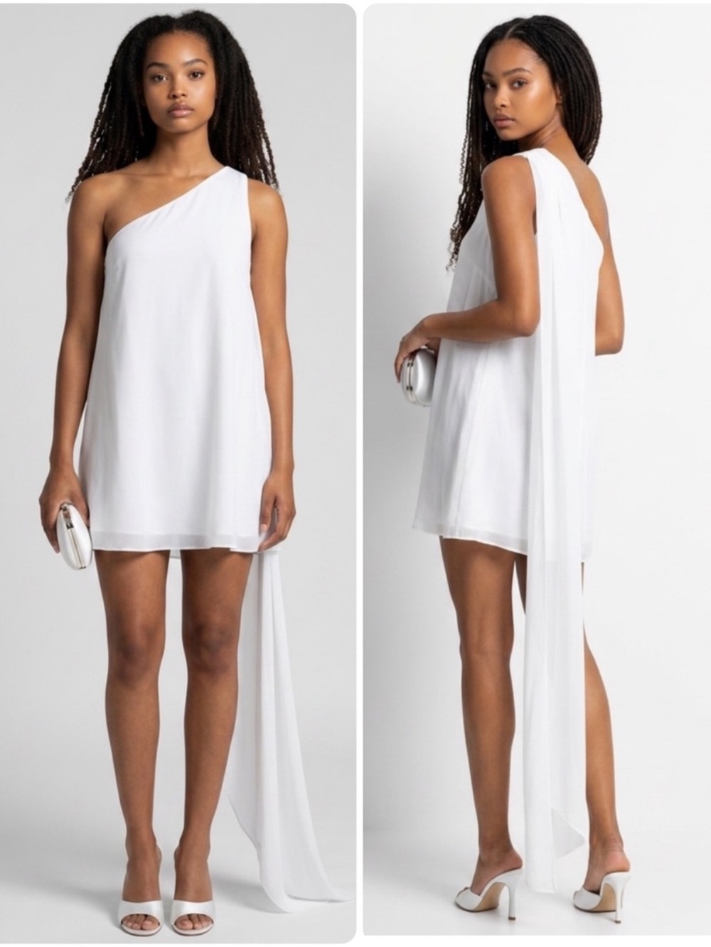 Amanda Uprichard Sana White One-Shoulder Mini Dress with Draped Back Panel NWT